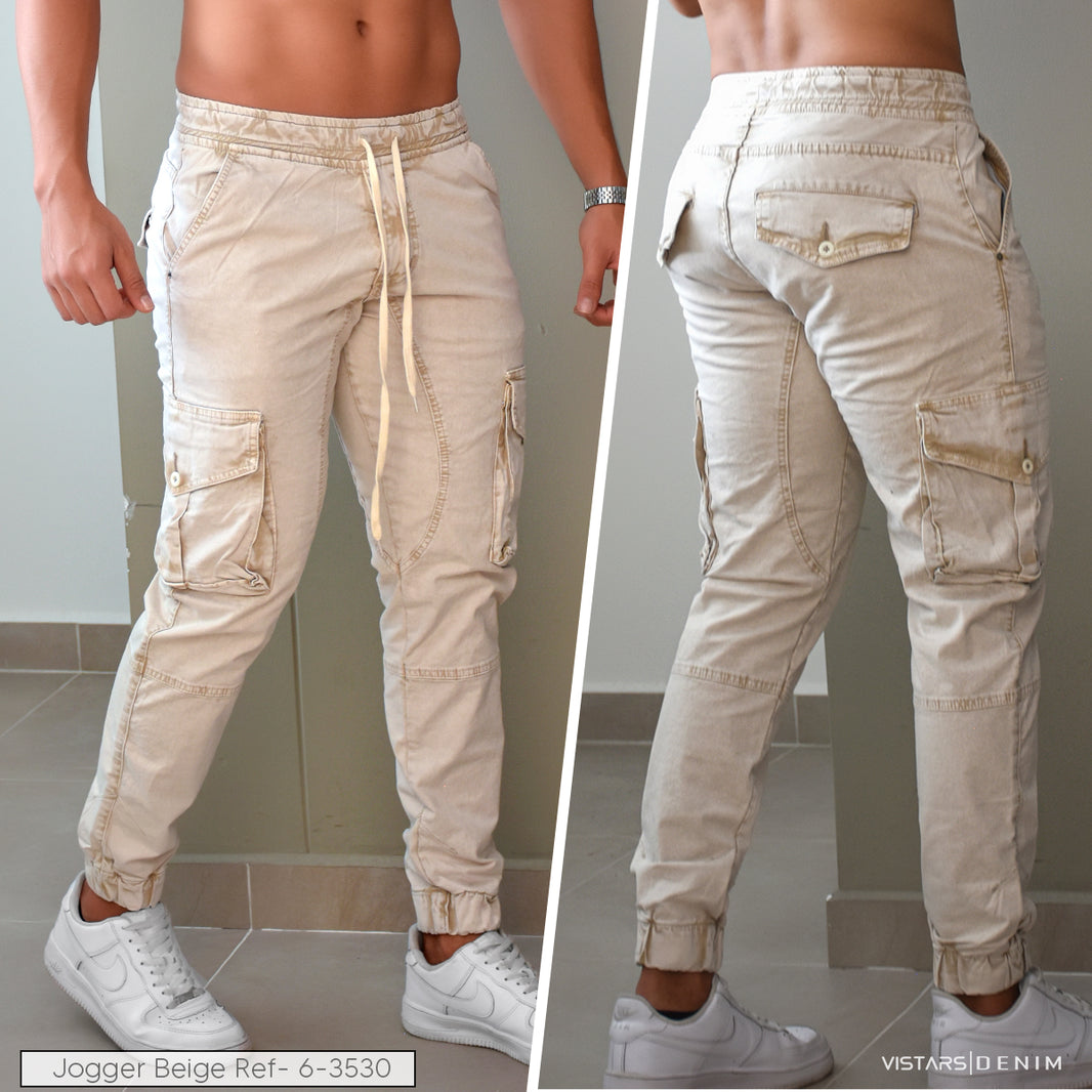 JEANS HOMBRE JOGGER FROTS BEIGE 6-5233