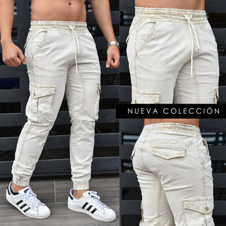 JEANS HOMBRE JOGGER FROTS BEIGE 6-5233